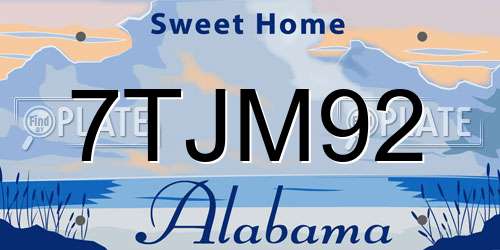 7TJM92 Alabama License Plate