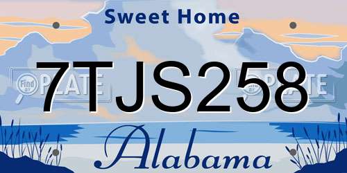 7TJS258 Alabama License Plate