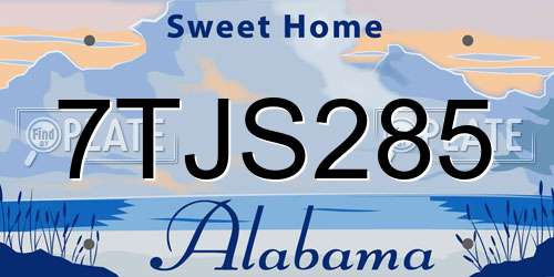 7TJS285 Alabama License Plate