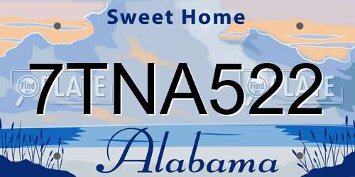 7TNA522 Alabama License Plate