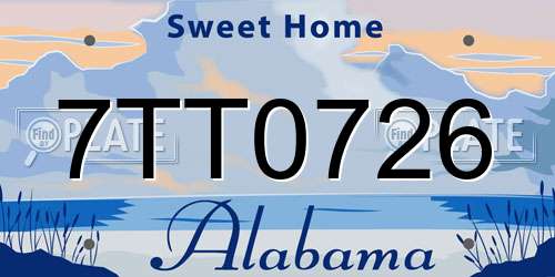 7TT0726 Alabama License Plate