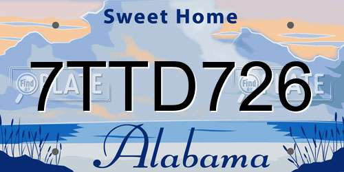 7TTD726 Alabama License Plate
