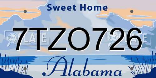 7TZO726 Alabama License Plate