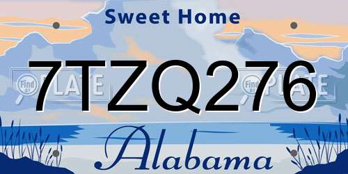 7TZQ276 Alabama License Plate
