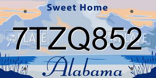 7TZQ852 Alabama License Plate