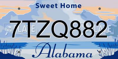 7TZQ882 Alabama License Plate