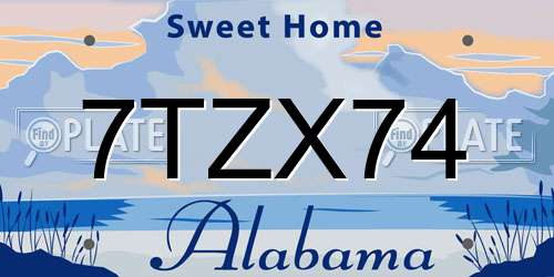 7TZX74 Alabama License Plate