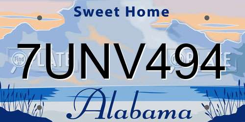 7UNV494 Alabama License Plate