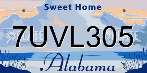 7UVL305 Alabama License Plate