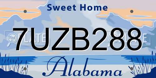7UZB288 Alabama License Plate