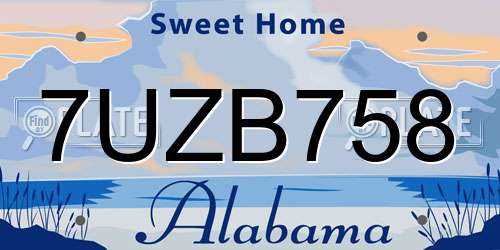 7UZB758 Alabama License Plate