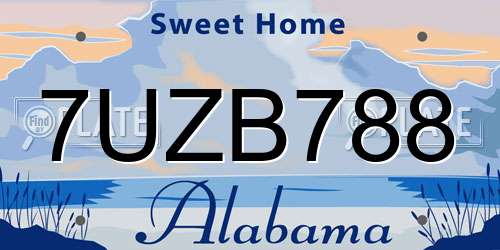 7UZB788 Alabama License Plate