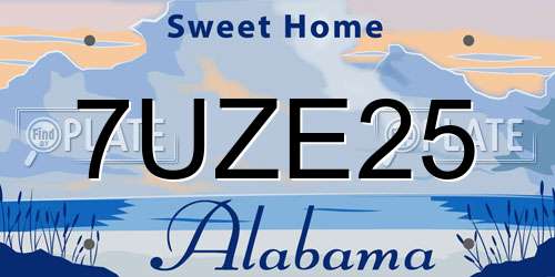 7UZE25 Alabama License Plate