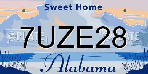 7UZE28 Alabama License Plate