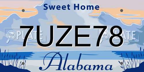 7UZE78 Alabama License Plate