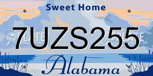 7UZS255 Alabama License Plate