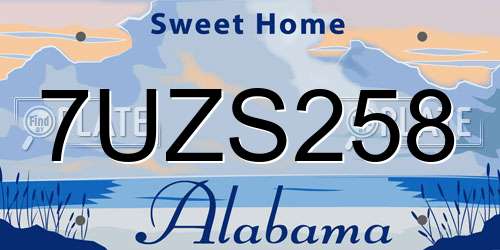 7UZS258 Alabama License Plate