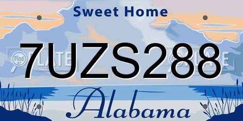 7UZS288 Alabama License Plate