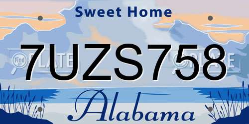 7UZS758 Alabama License Plate