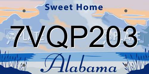 7VQP203 Alabama License Plate