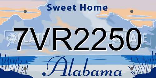 7VR2250 Alabama License Plate