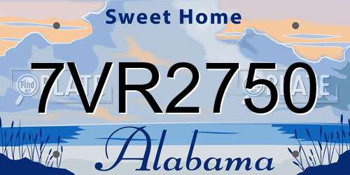 7VR2750 Alabama License Plate