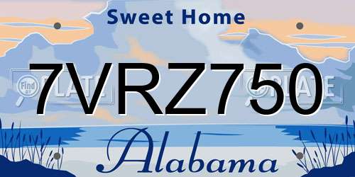 7VRZ750 Alabama License Plate