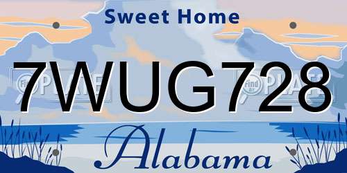 7WUG728 Alabama License Plate