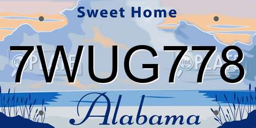 7WUG778 Alabama License Plate