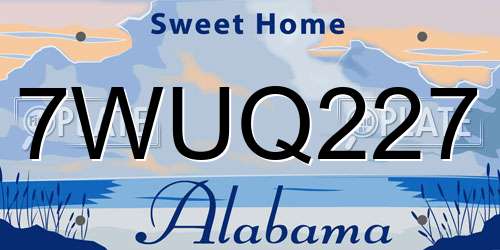 7WUQ227 Alabama License Plate