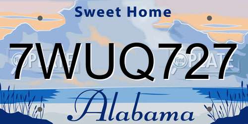 7WUQ727 Alabama License Plate