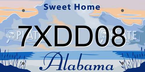 7XDD08 Alabama License Plate
