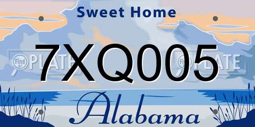 7XQ005 Alabama License Plate