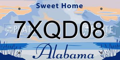 7XQD08 Alabama License Plate