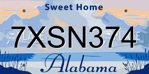 7XSN374 Alabama License Plate