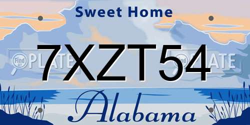 7XZT54 Alabama License Plate