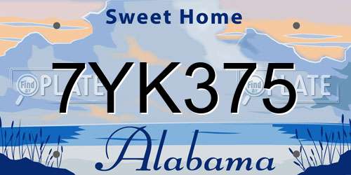 7YK375 Alabama License Plate