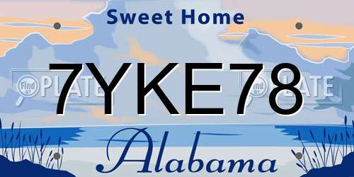 7YKE78 Alabama License Plate