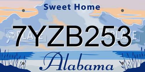 7YZB253 Alabama License Plate