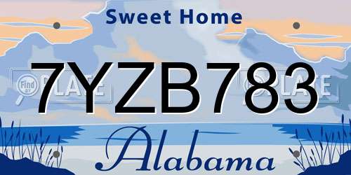 7YZB783 Alabama License Plate