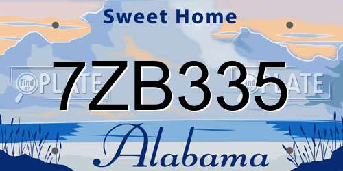 7ZB335 Alabama License Plate