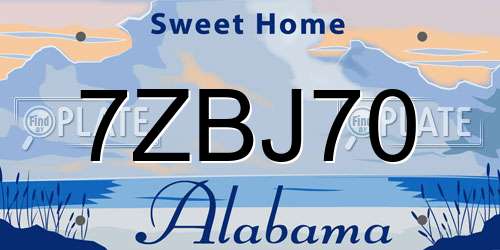 7ZBJ70 Alabama License Plate