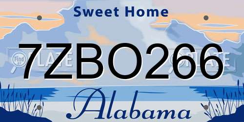 7ZBO266 Alabama License Plate
