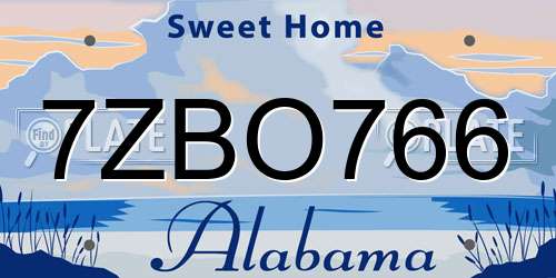 7ZBO766 Alabama License Plate