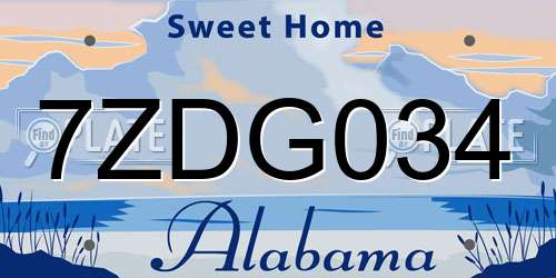 7ZDG034 Alabama License Plate