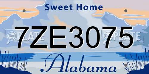 7ZE3075 Alabama License Plate