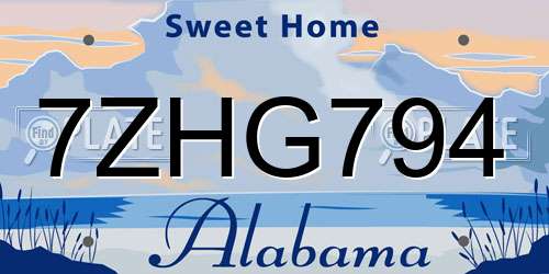 7ZHG794 Alabama License Plate