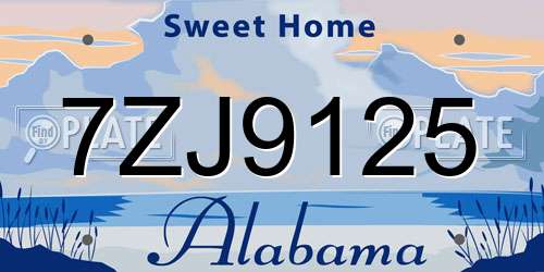 7ZJ9125 Alabama License Plate
