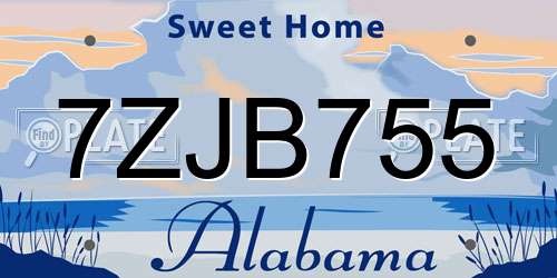 7ZJB755 Alabama License Plate