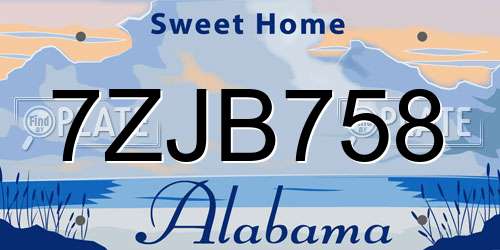 7ZJB758 Alabama License Plate